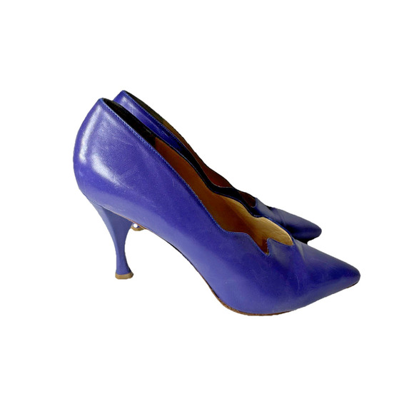 Vtg Charles Jourdan US 8 EU 38 Purple Pumps Leather Heels 80s New Years Eve Glam - Picture 3 of 12